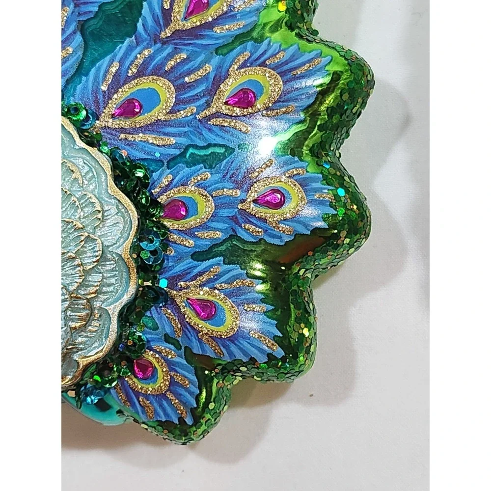(3)Christmas Bead & Sequin & (1) Glass Ornament~Santa, Santa W/Duckie,Peacock
